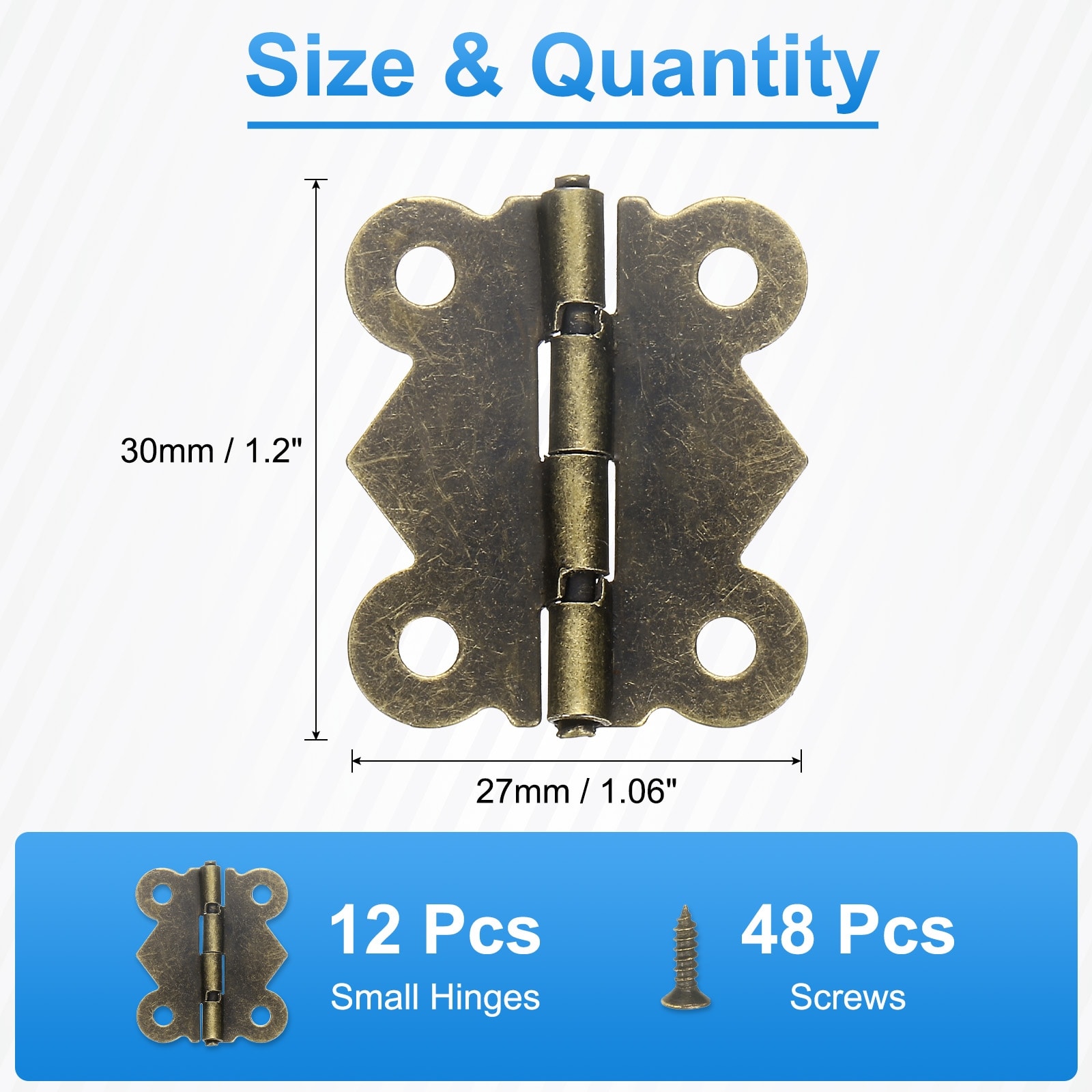 Small Hinges for Wooden Box, Folding Butt Hinges Cabinet Hinges with Screws for Cabinet Doors Wooden Box
