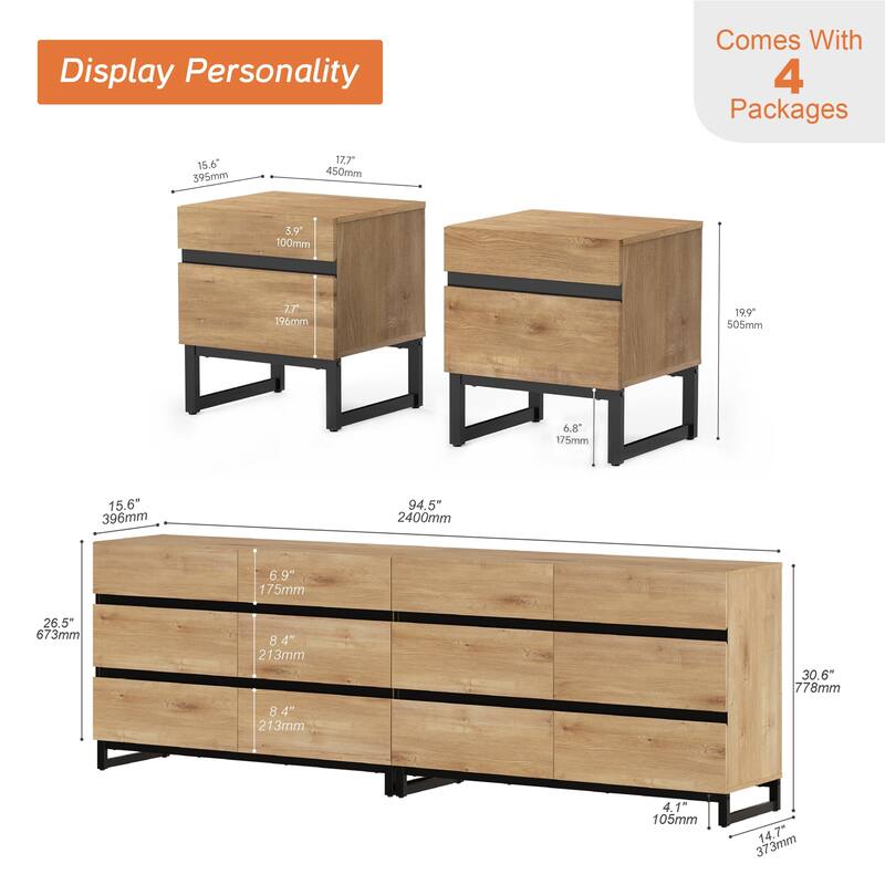 3-Piece Bedroom Furniture Set,Dresser &Chest With 12 Drawers, 2 Nightstand for Bedroom, Bedroom Furniture Set