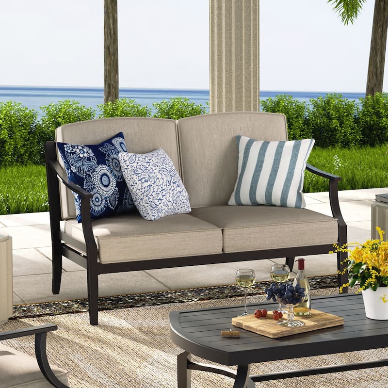 Patio Aluminum Lounge Sofa With Sunbrella Cushions - 2-Person