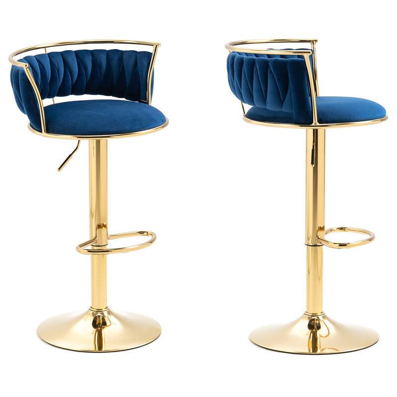 4 Set Modern Velvet Adjustable Swivel Bar Stools with Metal Frame