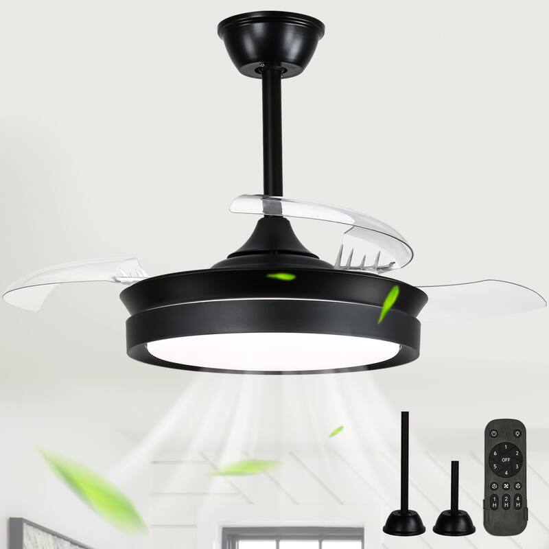 Cusp Barn 36 Inch Retractable Ceiling Fan with Lights, Modern 6 Speeds Silent DC Motor Fandelier Ceiling Fan for Bedroom