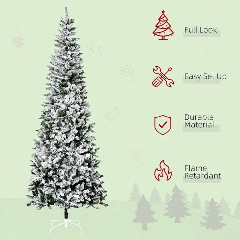 Artificial Christmas Tree,Snow-Flocked Slim Pine Artificial Christmas Tree with Realistic Branches and 1084 Tips - Green