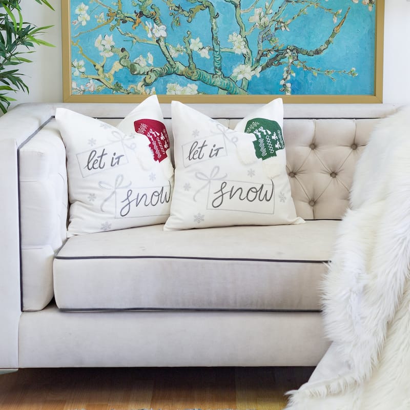 Emily Christmas Cotton Embroidery 20" Square Decorative Throw Pillow 2PK