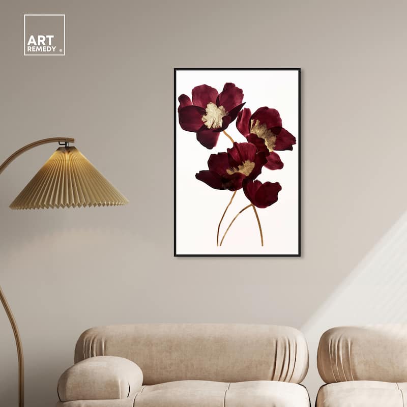 Art Remedy Wine Flowers Framed Floral Fine 1 Piece Canvas Wall Art