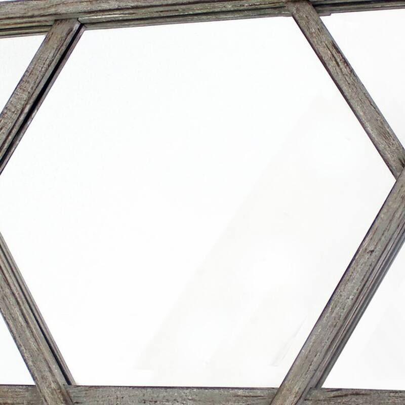 Transitional Wooden Wall Mirror with Hexagram Shape Design, Brown