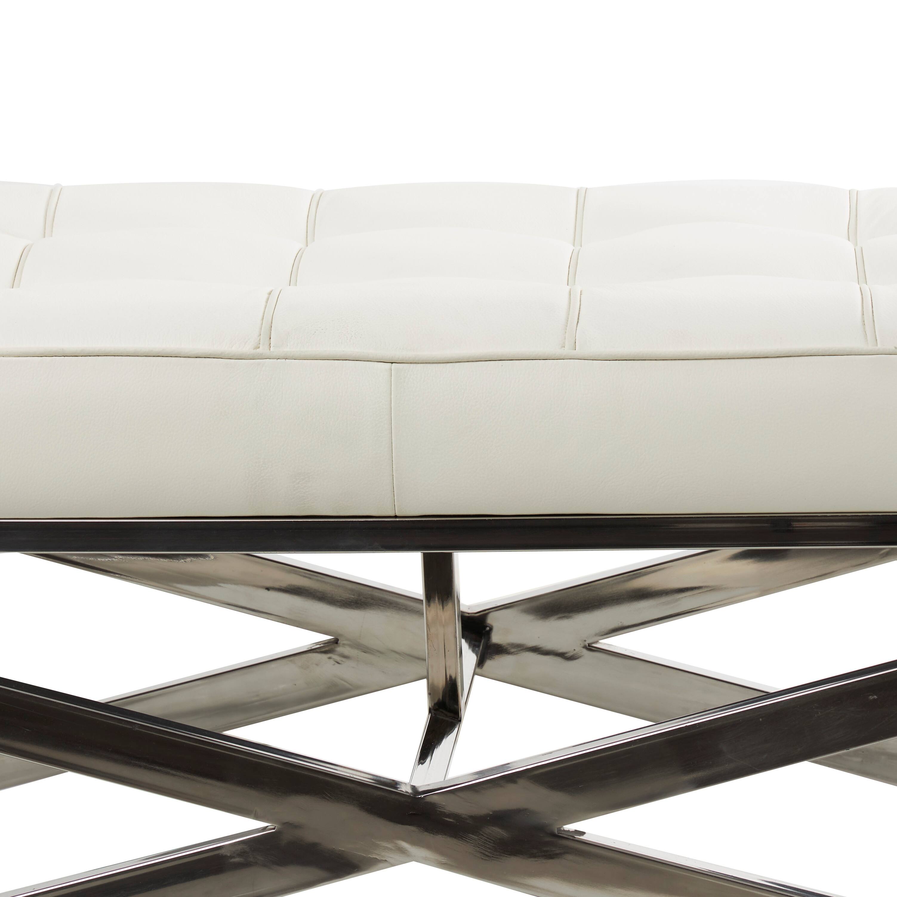 White Leather Bench with Stainless Steel Supports On Sale Bed Bath
