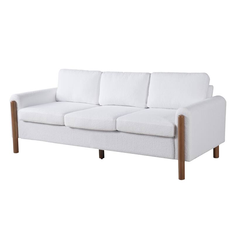 Teddy Velvet Fabric 3 Seater Sofa, Upholstered Sofa with Curved Armrest, Lounge Sofa Chair with Solid Wood Legs