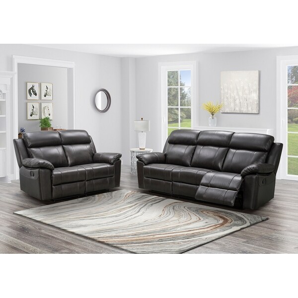 Abbyson Braylen 2 Piece Top Grain Leather Manual Reclining Sofa and Loveseat Set. Opens flyout.