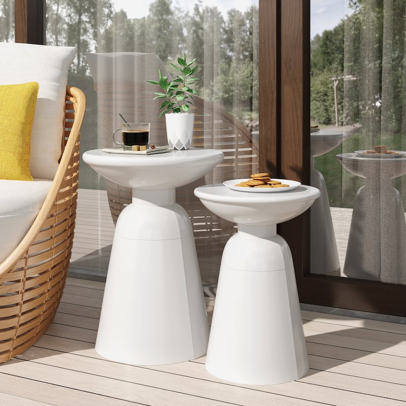 Pelon Outdoor Outdoor Metal Side Tables (Set of 2) by Christopher Knight Home - White