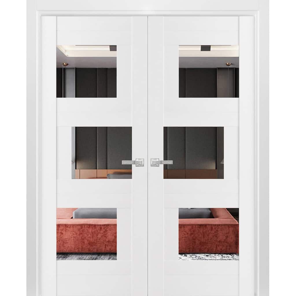 SartoDoors Sete 6999 | Interior French Doors Double French | Solid Wood | Slab Only | 36x80, White Silk