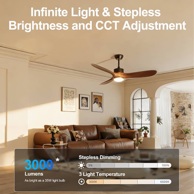 60" Farmhouse Ceiling Fan with LED Light Remote Control,Quiet DC Motor 6 Speed Levels for Living Room, Bedroom, Office,Indoor