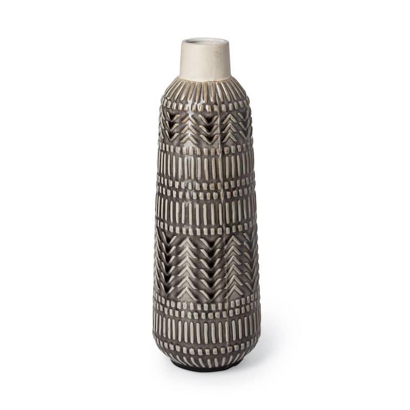 14" Gray Abstract Cylinder Ceramic Table Vase - 5" x 5" x 14"