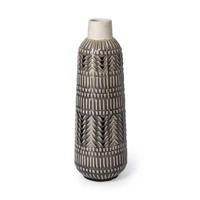 14" Gray Abstract Cylinder Ceramic Table Vase - 5" x 5" x 14"