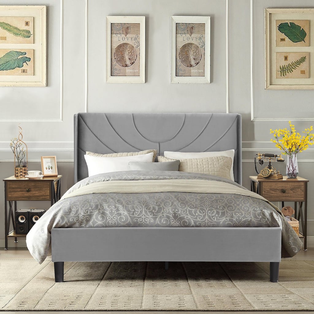 VECELO Bedroom Sets 3-pieces Bedroom Set with Height Adjustable Upholstered Bed and Nightstands Set of 2