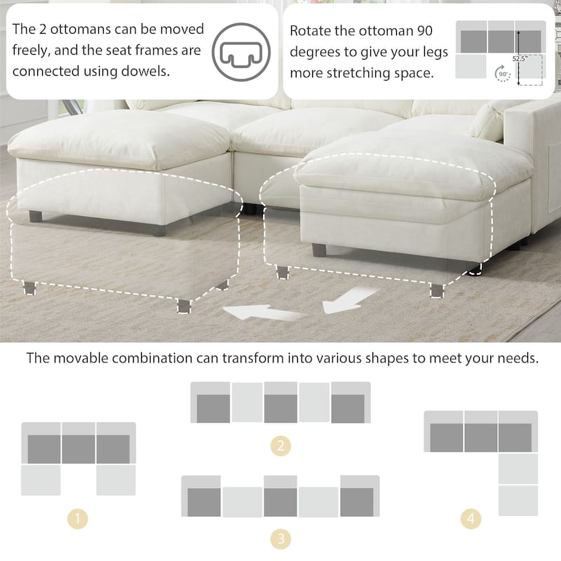 Modular Sectional Sofa Chenille Upholstered Sleeper Couches Bed