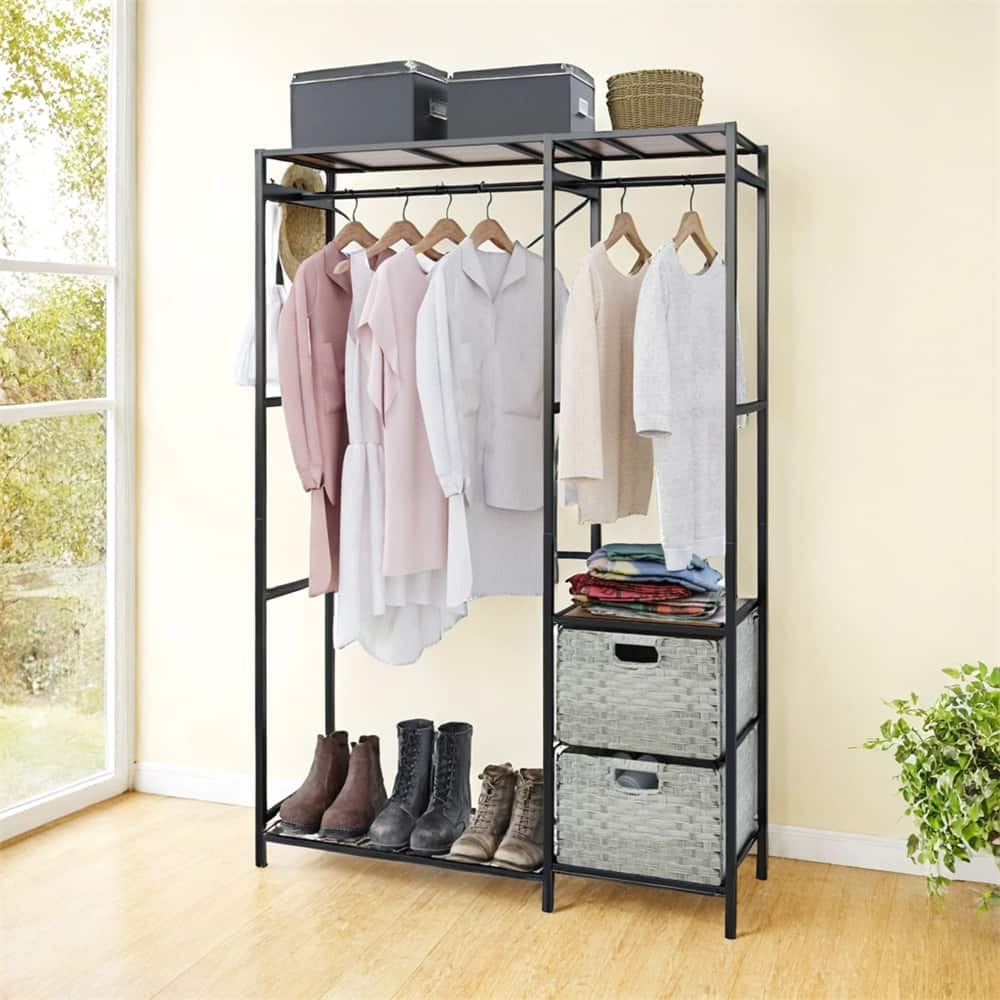 Acacia Wood Garment Racks,with Shelves,Heavy Duty Closet Organizer