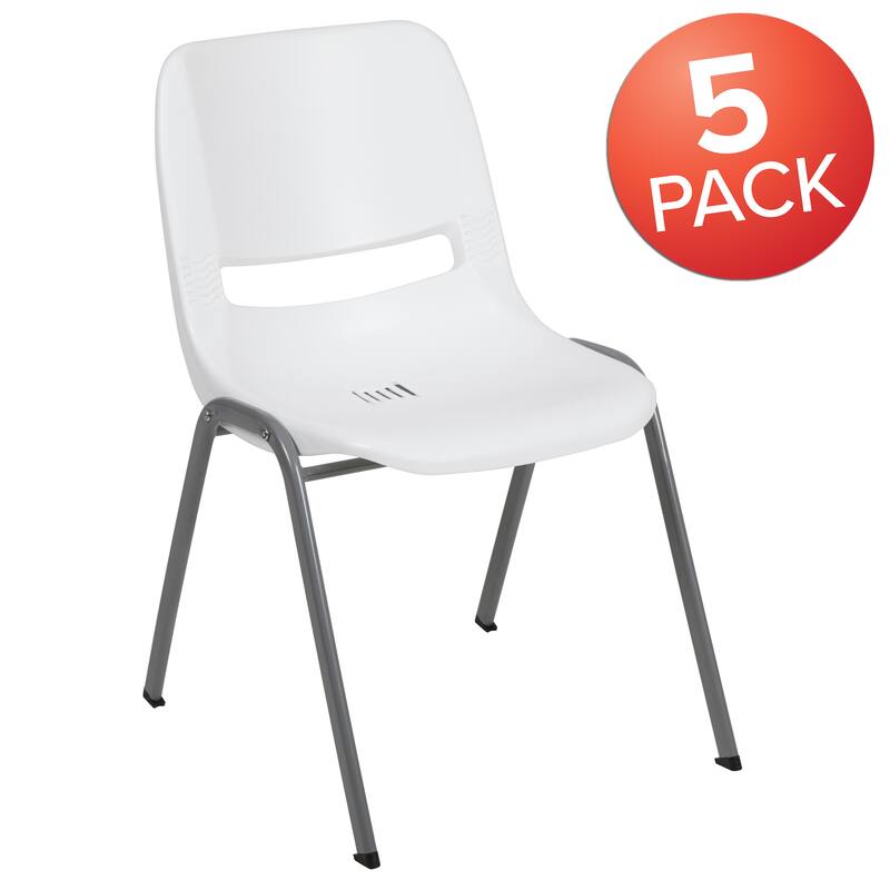 5 Pack 880 lb. Capacity Ergonomic Shell Stack Chair with Metal Frame - 23.5"D x 19.25"W x 32"H