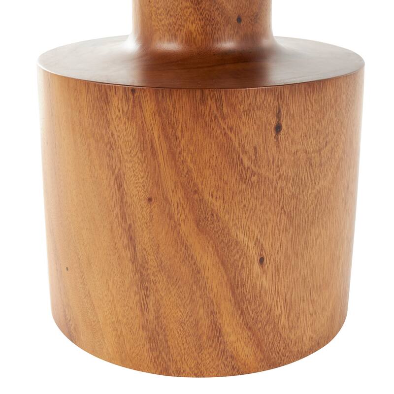 Brown Wood Handmade Side End Accent Table with Cylinder Block Base