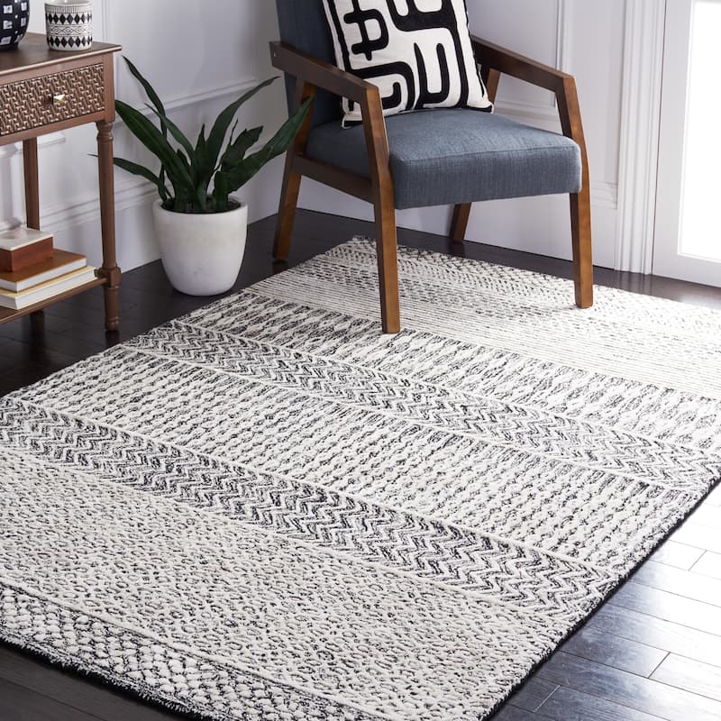 SAFAVIEH Handmade Glamour Shag Modern Viscose Rug - 3' x 5' - Charcoal/Ivory