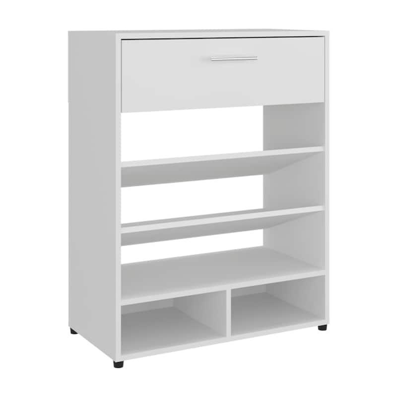 Shoe Rack, 3-Tier, One Drawer, Five Shelves, Shoe Storage, White