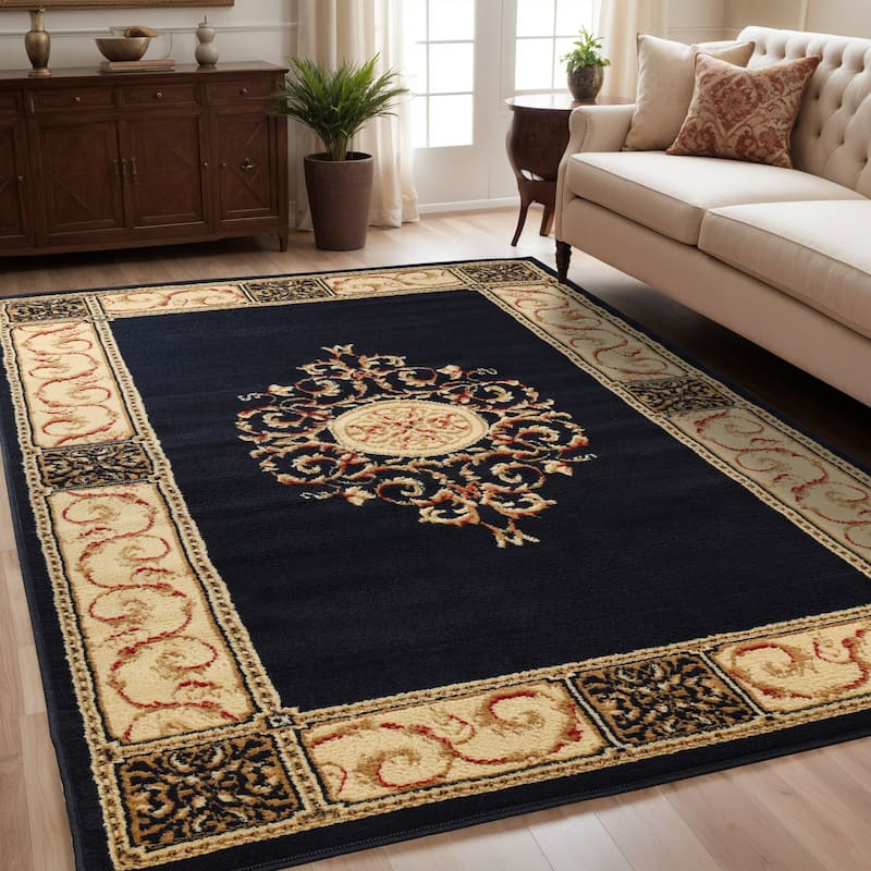 Superior Traditional Floor Decor Large Indoor Area Rug - 4' x 6' - Midnight Blue