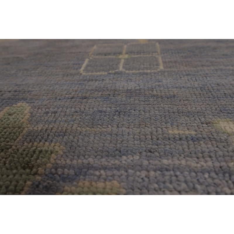 Blue Floral Oushak Turkish Large Rug Hand-Knotted Wool Carpet - 9'11"x 14'0"