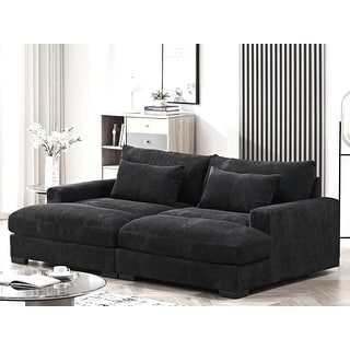 Luxe Sleeper Sofa Corduroy Upholstery Double Chaise Design Convertible to Twin Size Bed