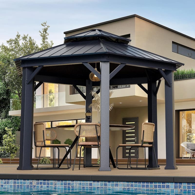 Pro Series Outdoor Hardtop Gazebo Pergola | Galvanized Steel Roof & Aluminum Frame | Includes Premium Curtains & Netting