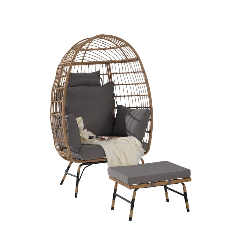 GDFStudio - Serena Oversized Egg Chair with Ottoman and Thick Cushions for Relaxing Indoor and Outdoor Lounging
