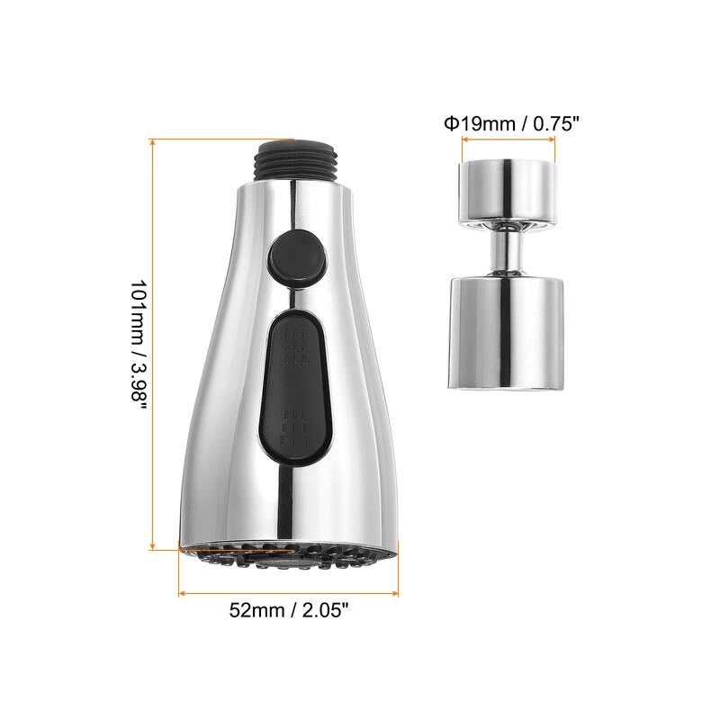 360° Swivel Kitchen Faucet Sprayer Head 3 Functions Sink Spray Nozzle - 101 x 52 mm - Silver