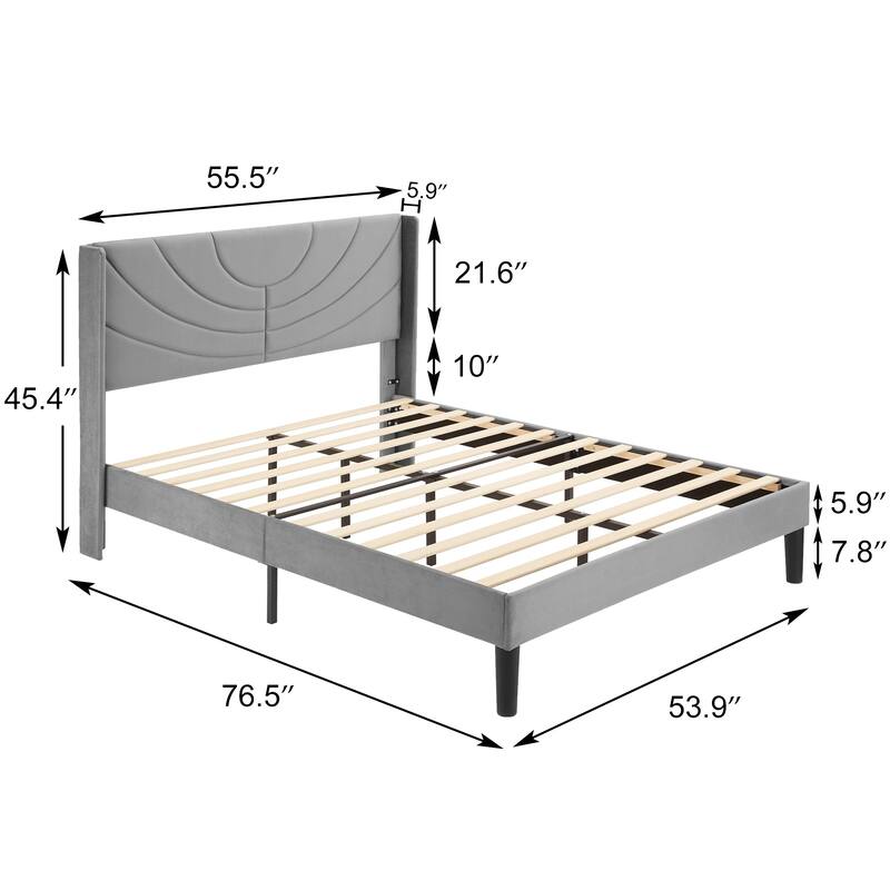Javlergo Upholstered Platform Bed Frame with Modern Wingback Headboard, Dark Grey