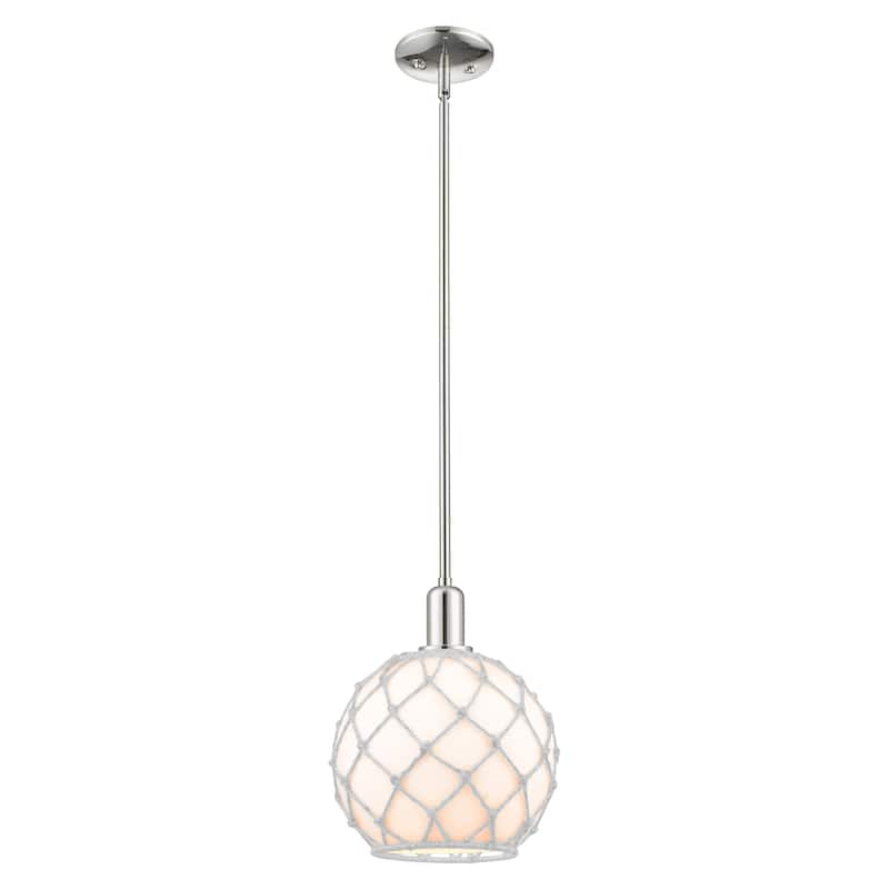 Innovations Lighting Endless Possibilities Arcadia - Farmhouse Rope - 1 Light 10" Stem Hung Mini Pendant - White Glass with White Rope/Polished Nickel