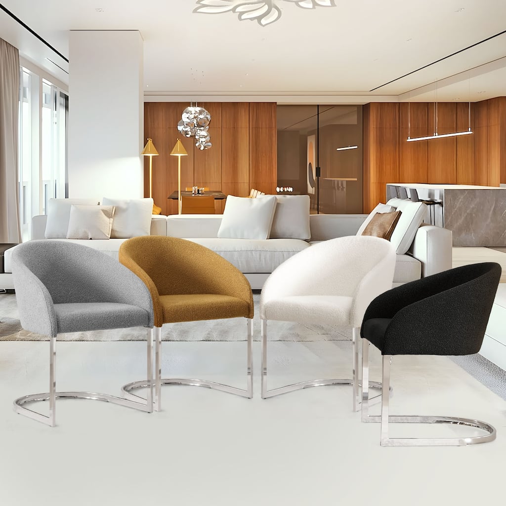 Modern Fabric Upholstered Dining Chairs, Boucle Arm Side Chair - 30" H x 22.2" W x 21.7" D