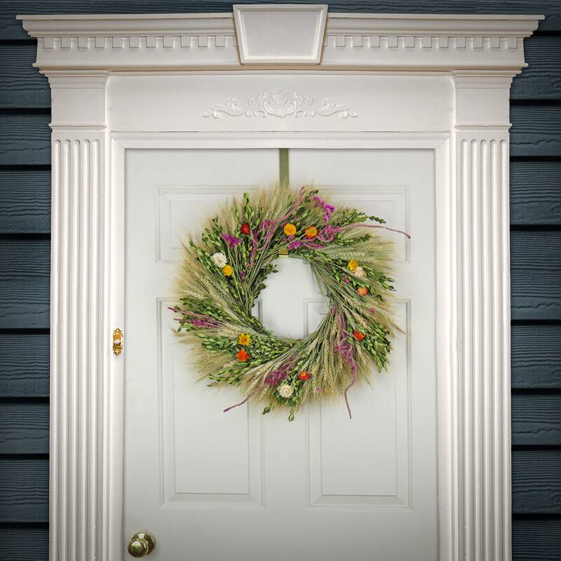 National Tree Company 22 in. Wheat and Straw Flowers Spring Wreath