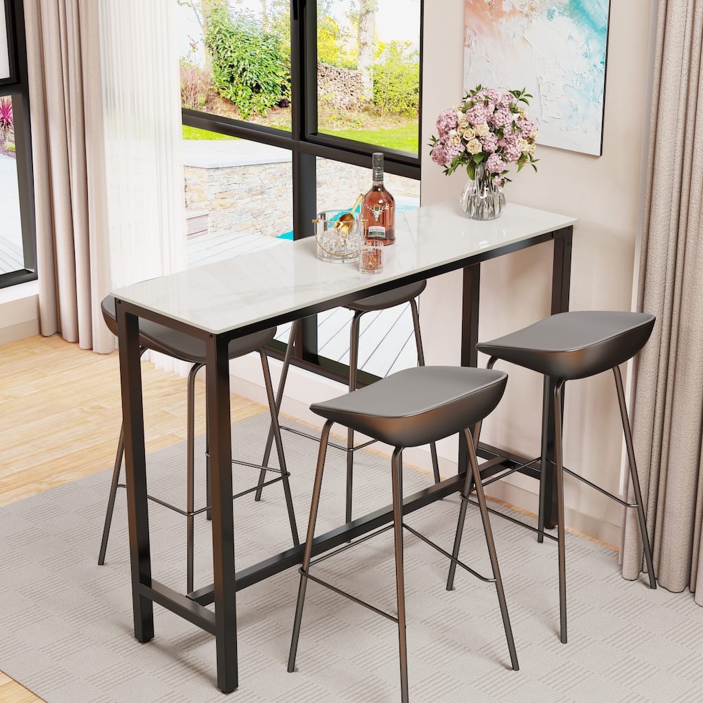 Counter-height Pub Bar Table Sintered Stone Tabletop - 47"W x 16"D x 42"H