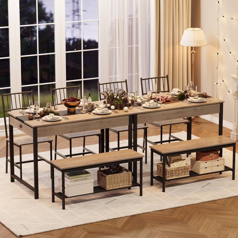 Dining Table Set for 4, Small Kitchen Table and 2 Chairs for 4 with Bench
