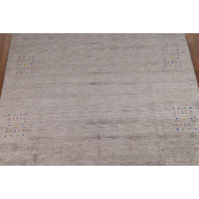 Gabbeh Oriental Area Rug Handmade Grey Silk Carpet - 7'8" x 9'9"
