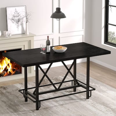 63" Long Wood Dining Table for 4-6 People, Farmhouse Dinner Table with Thick Tabletop, Kitchen Table with Footrest