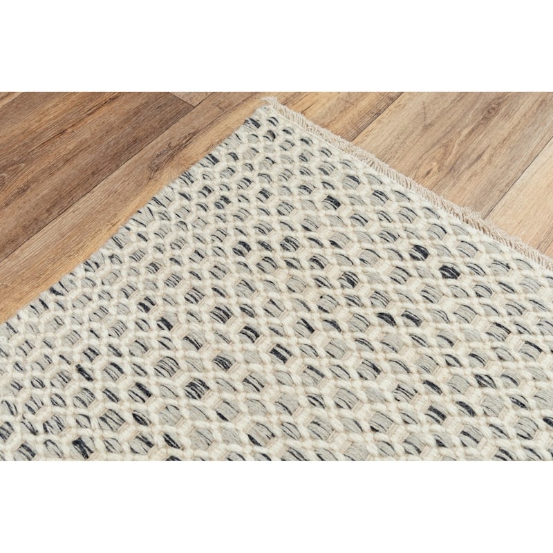 Alora Decor Monarch Grey and Ivory Basketweave Hand-woven Wool Rug