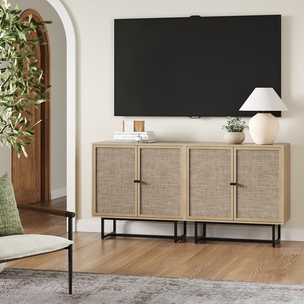 Nathan James Kova Natural Cane Rattan Doors Accent Cabinet with
