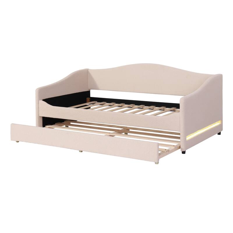 Twin Size Comfort & Soft Daybed with LED & Trundle, Curve Design