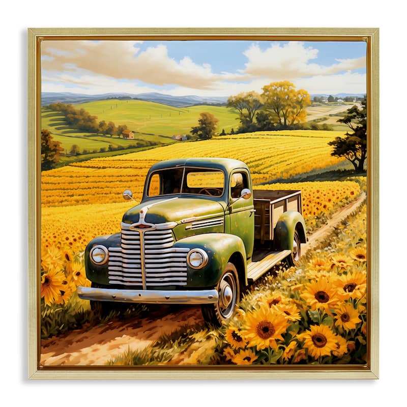 Stupell Truck Through Sunflower Field Framed Floater Canvas Wall Art Design By Heidi Kuntz - 18 x 18 - Gold