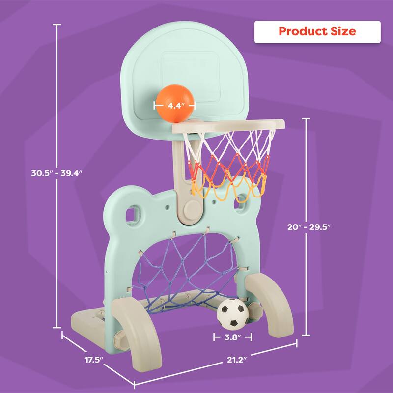 Hey Play 2-in-1 Adjustable Toddler Basketball Hoop and Soccer Goal
