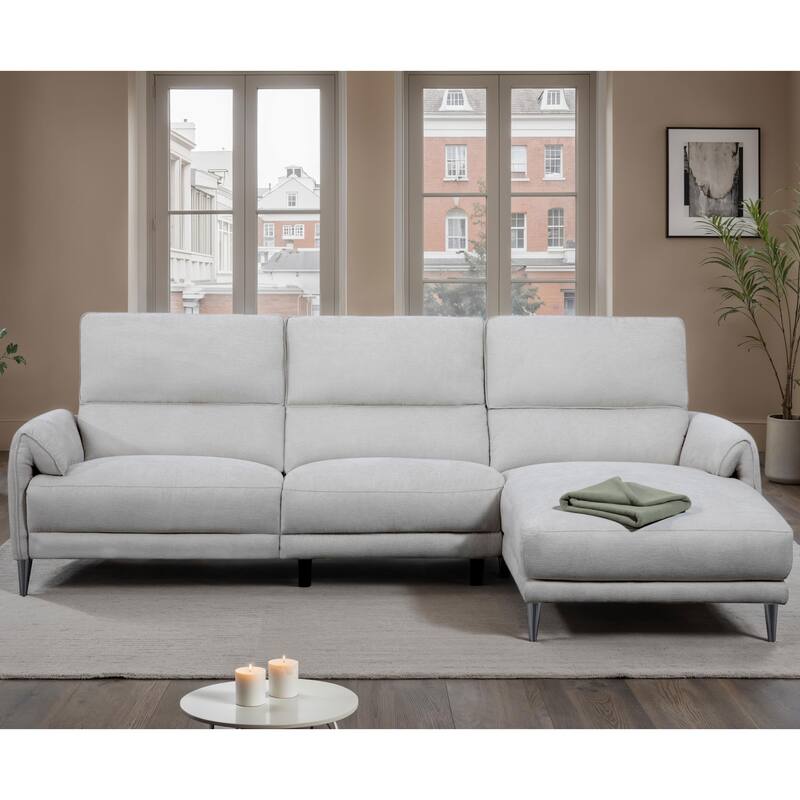 Furniture of America Pirel Modern Chenille L-Shaped Sectional Recliner with Chaise and USB Ports - Light Grey - Right Facing