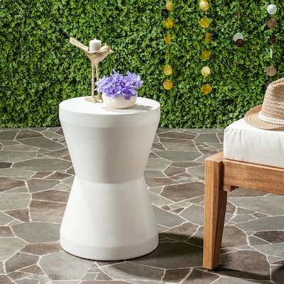 SAFAVIEH Torre Concrete Indoor/ Outdoor Accent Table (Ivory) - 12.2" x 12.2" x 17.3"