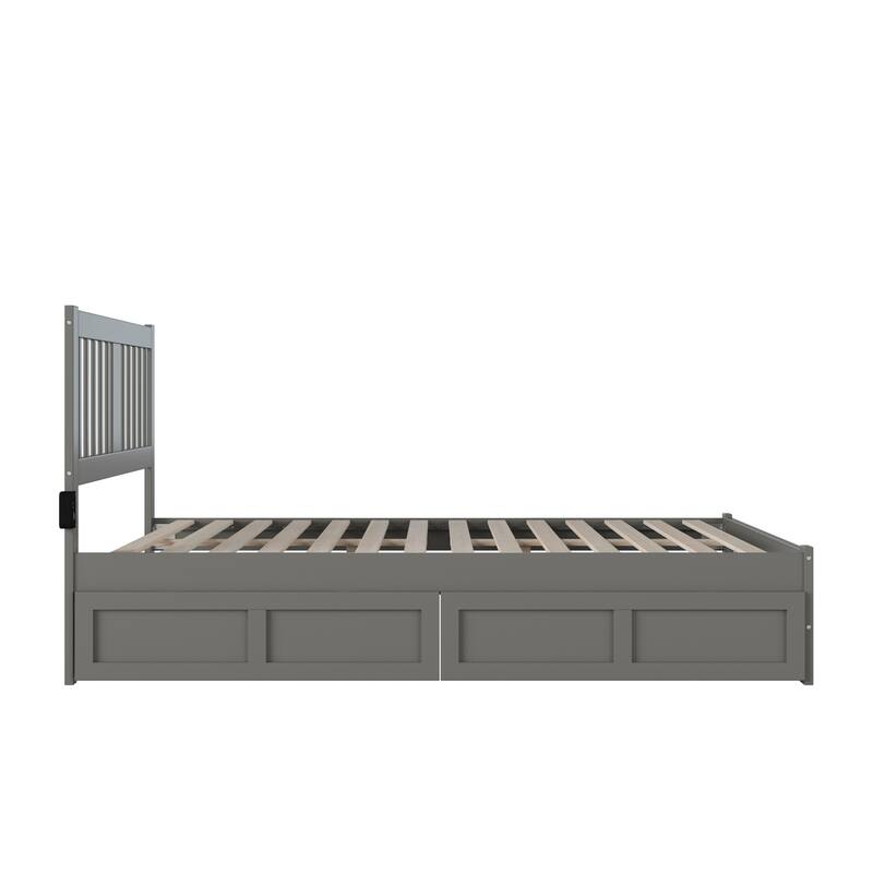 Mid-Century Modern Bed with Footboard & Drawers - Grey Bedroom Furniture
