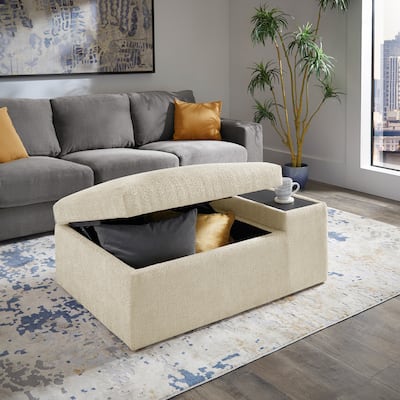 Sebastopol Boucle Fabric Storage Ottoman With Table and Casters by iNSPIRE Q Modern