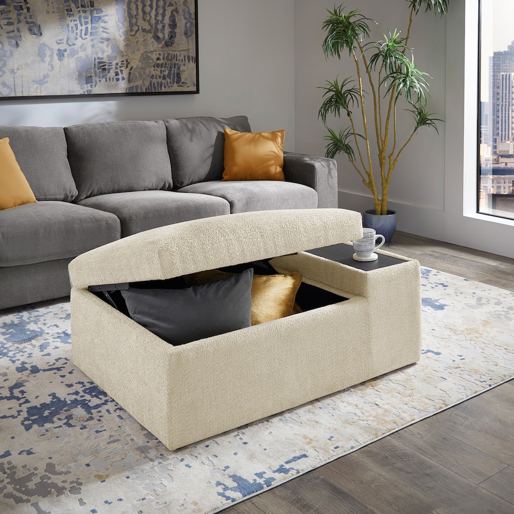 Sebastopol Boucle Fabric Storage Ottoman With Table and Casters by iNSPIRE Q Modern