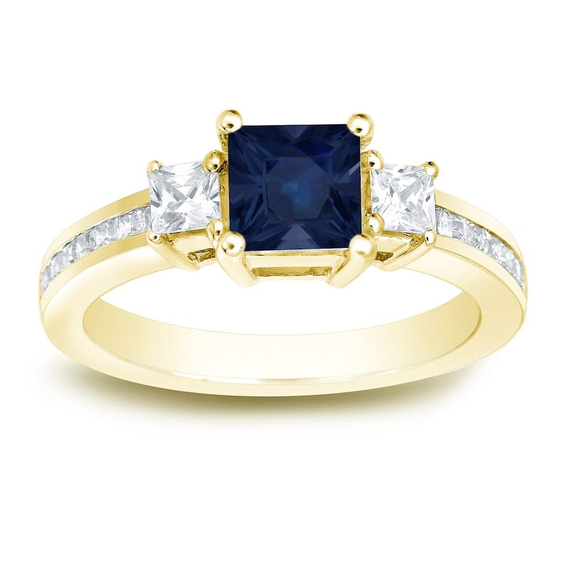Auriya 14k Gold 3/4ct Princess-cut Sapphire 3-Stone Diamond Engagement Ring 3/4ctw - Yellow - 4