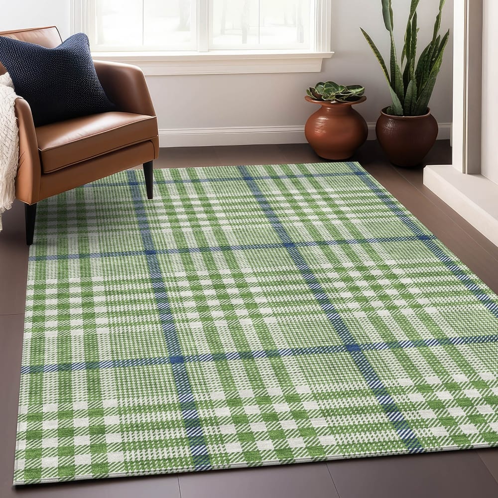 Machine Washable Indoor/ Outdoor Plaid Chantille Rug